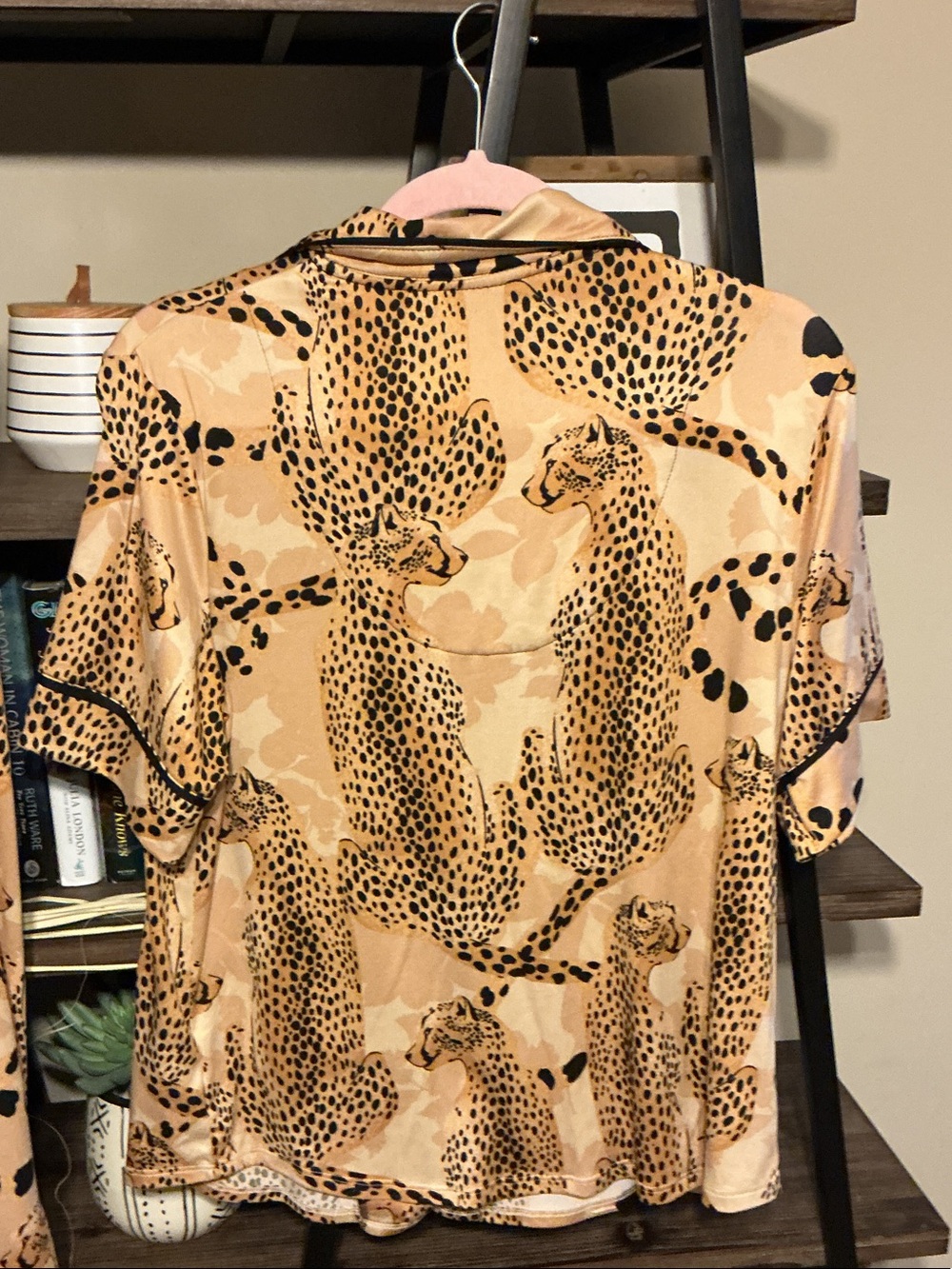 Cheetah Print Pajama Set - Button Front Top & Pants Size M - Picture 3 of 7